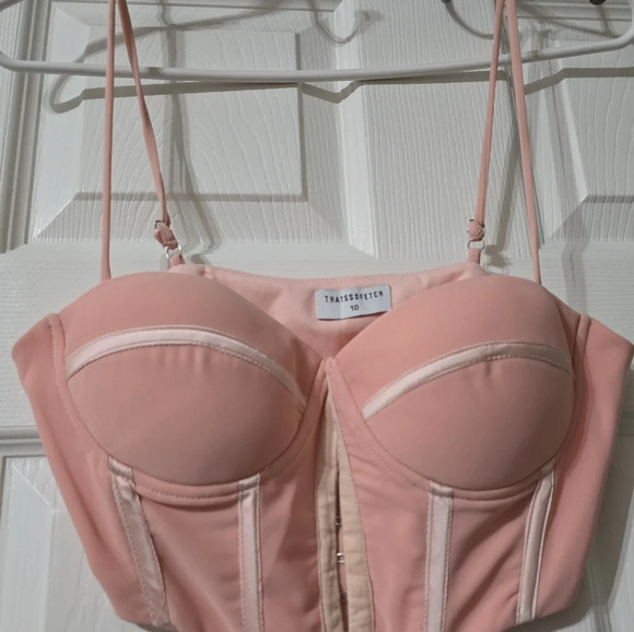 THATSSOFETCH Fallon Bustier Crop in Blush Pink, Mesh Overlay, Padded Cups, EUC! - Picture 3 of 9